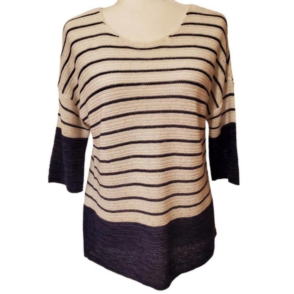Nic + Zoe Sweater Womens Small Lightweight Thin Striped 3/4 Sleeve‎ S